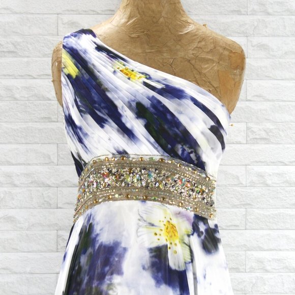 CAMILLE LA VIE Gown Prom One Shoulder Purple Yellow Beaded Floral Dress 2P - Picture 2 of 11